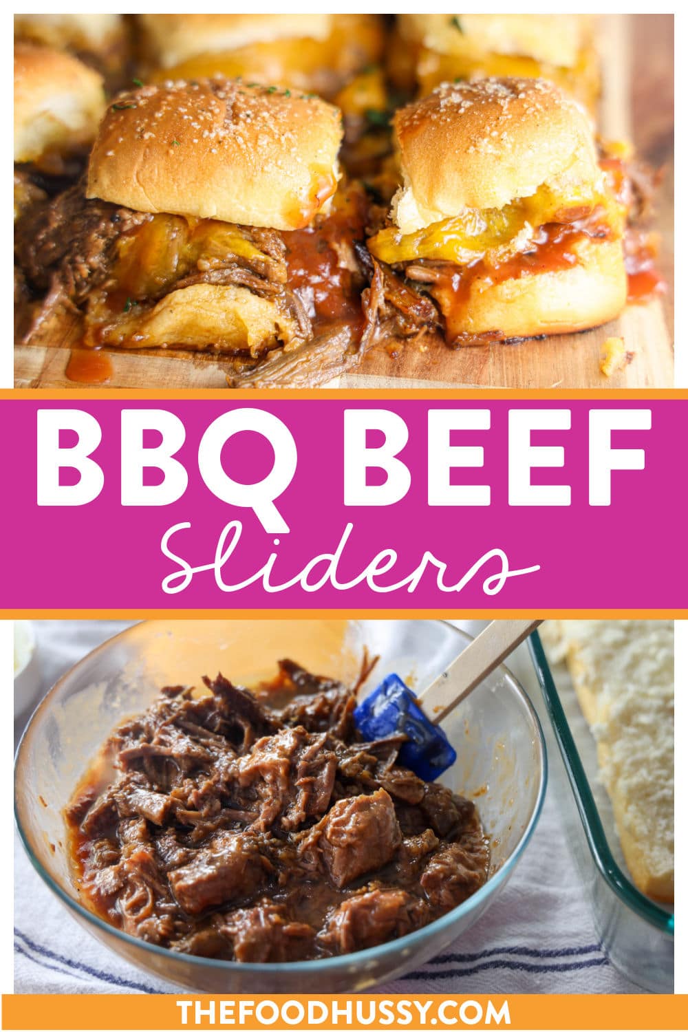 BBQ beef sliders are loaded with tender, juicy shredded beef smothered in rich, smoky barbecue sauce and melty cheese served on soft mini buns. These bite-sized delights pack a flavorful punch perfect for any gathering. via @foodhussy