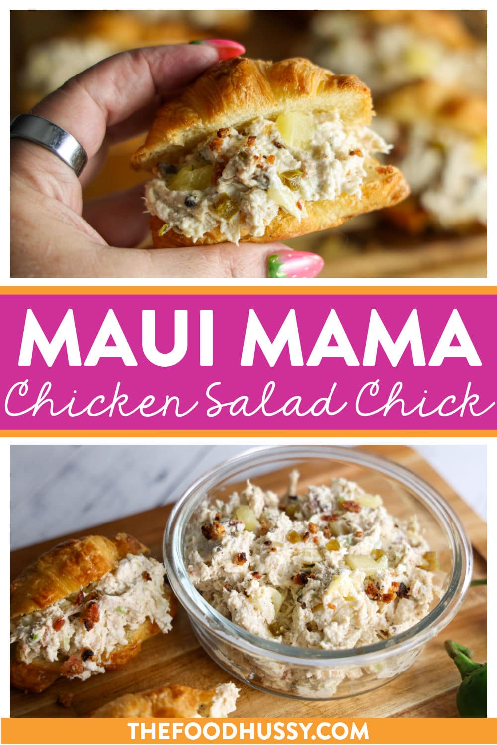 Chicken Salad Chick Maui Mama is a delicious summer specialty chicken salad. She’s sweet, she’s sassy and she’s not afraid to bring the heat. The Maui Mama mixes juicy pineapple with crispy bacon and a jalapeño kick—like a tropical vacation with a spicy plot twist. via @foodhussy