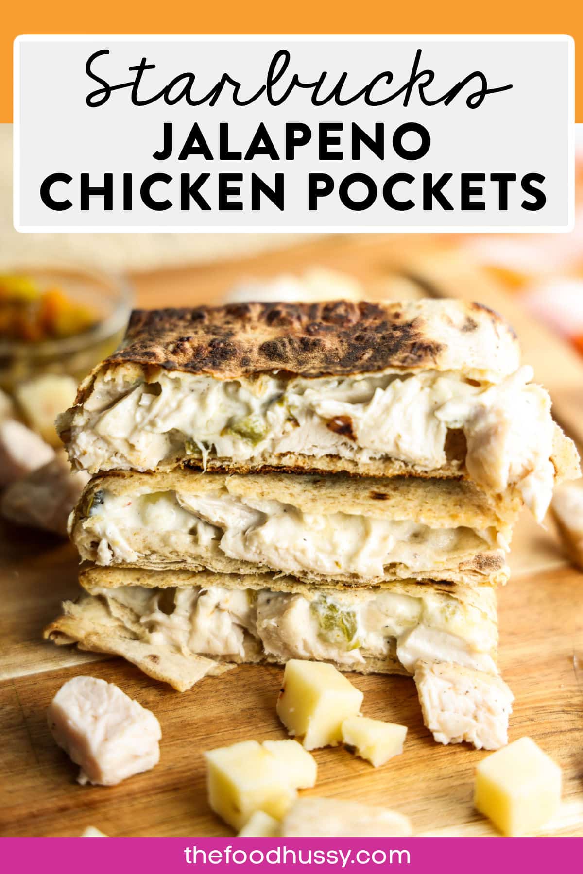 These Copycat Starbucks Jalapeño Chicken Pockets are stuffed with roasted chicken, jalapeños, poblano peppers, cream cheese and melty pepper jack, all wrapped in a warm and soft wrap. They deliver bold heat and irresistible creaminess in every bite—Starbucks who? via @foodhussy