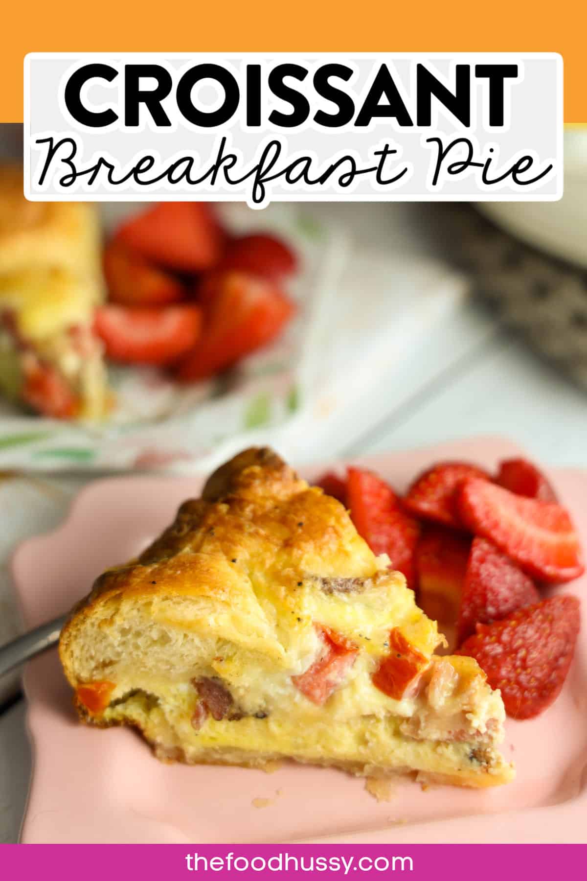 This Croissant Breakfast Pie will be your new family breakfast! Buttery croissants, flaky crust, fluffy eggs, melty cheese and your favorite fillings - I went with bacon and tomatoes. It's like a quiche but with more buttery goodness!  via @foodhussy