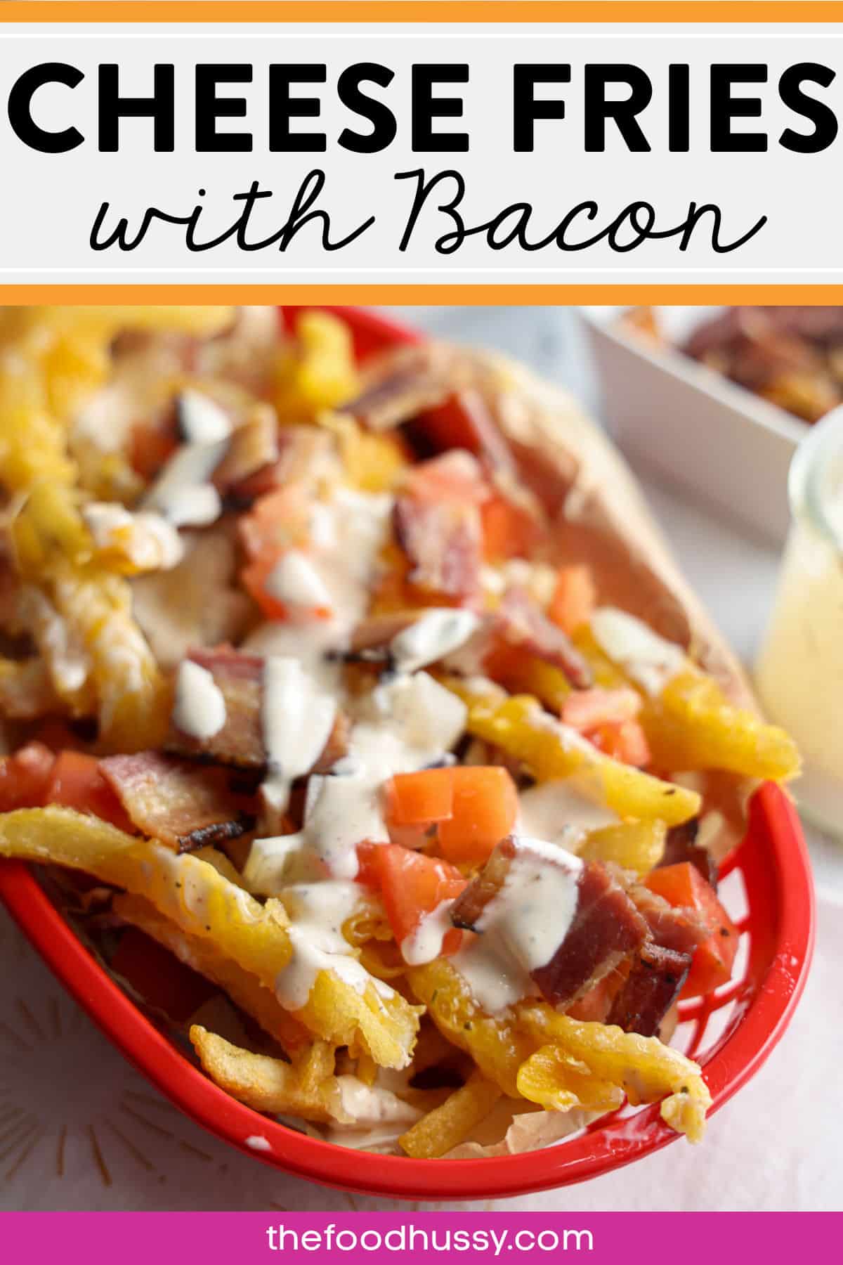 These Cheese Fries with Bacon are a copycat from my recent trip to Aruba! A week in Aruba and we hit up Lucy's for this cheesy goodness more than once! Loaded with melty cheese, meaty bacon, tomatoes, onion and a spicy Chipotle Ranch dressing.  via @foodhussy