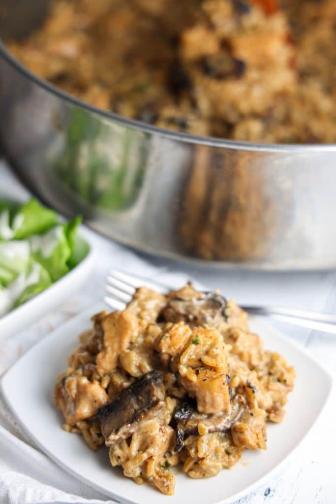 One Pot Creamy Mushroom Chicken & Rice