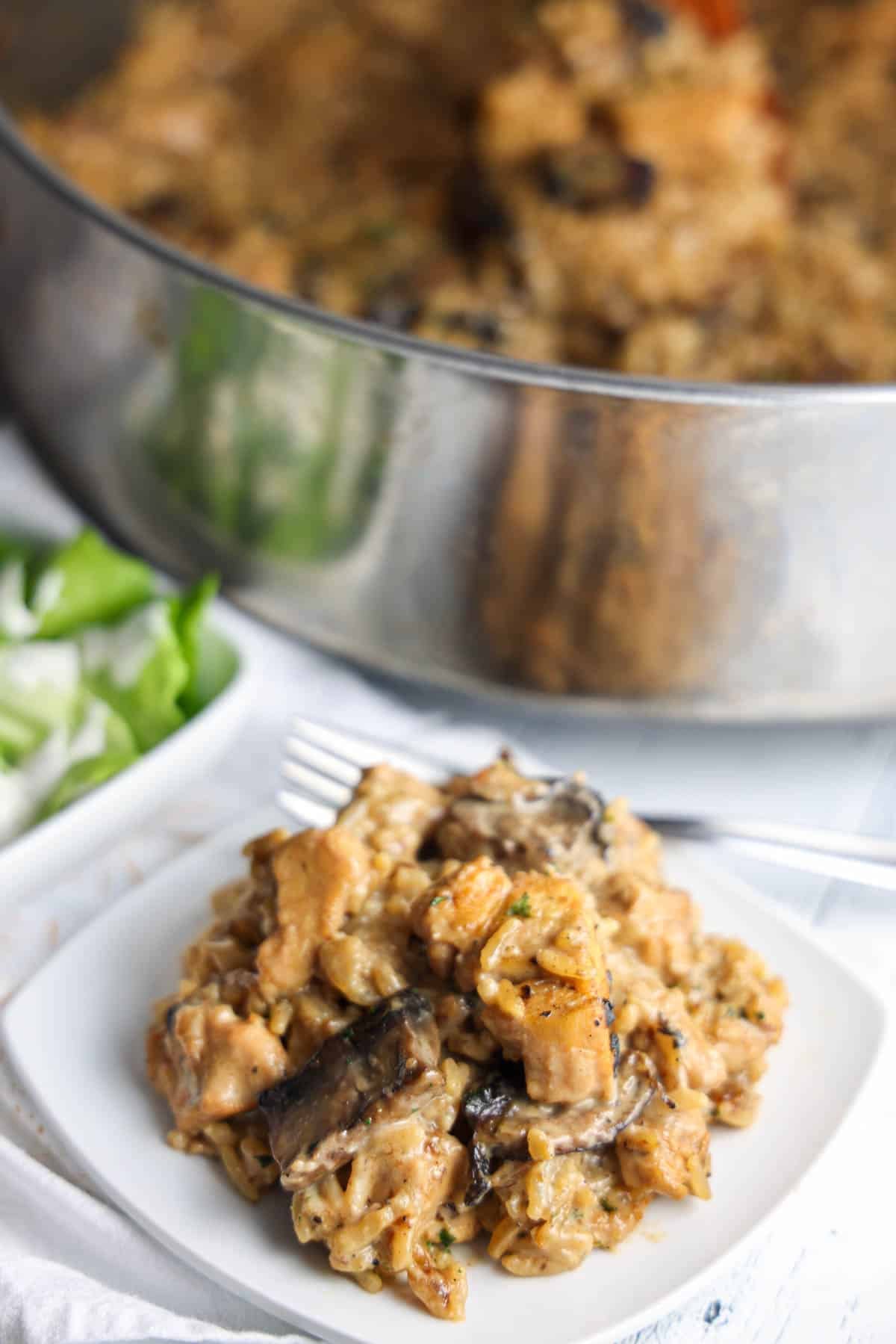 One Pot Creamy Mushroom Chicken & Rice - The Food Hussy