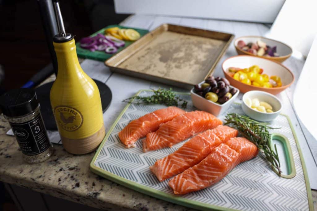 Mediterranean Salmon Sheet Pan Dinner