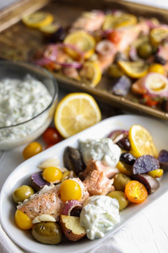 Mediterranean Salmon Sheet Pan Dinner