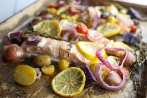 Mediterranean Salmon Sheet Pan Dinner