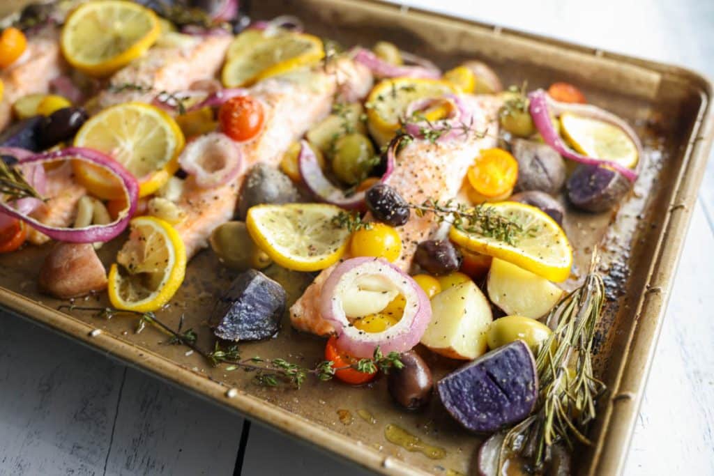 Mediterranean Salmon Sheet Pan Dinner