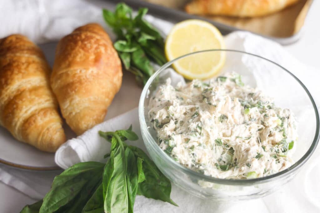 Chicken Salad Chick Lauryn's Lemon Basil copycat chicken salad with fresh basil and pecans