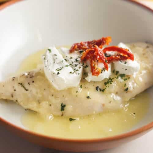 Carrabba's Chicken Bryan with goat cheese, sun-dried tomatoes, fresh basil and lemon butter sauce