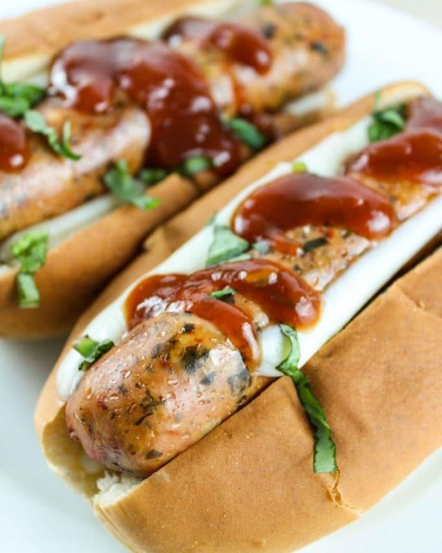 Air Fryer Chicken Sausages are a quick and easy dinner and the air fryer makes it perfect every time! Chicken sausage is great on a bun, over pasta with veggies or even in a stir fry! #airfryer #chicken #sausages #howto #cookingathome #easyrecipes #foodie