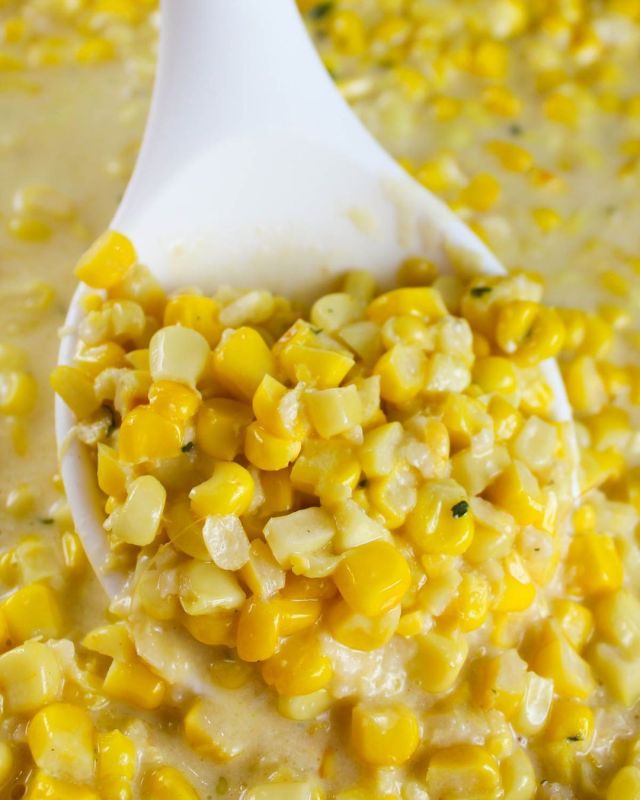 This Skillet Creamed Corn is a delicious savory and sweet side dish that is perfect for every holiday. You’ll never want that canned stuff again! #creamedcorn #holidaysidedish